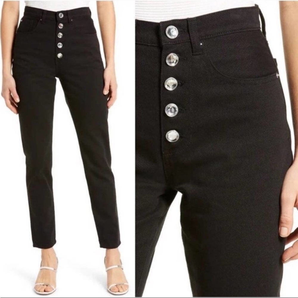 WeWoreWhat Revolve Danielle Black Denim Crystal Button Jeans women size 25 - Picture 4 of 6